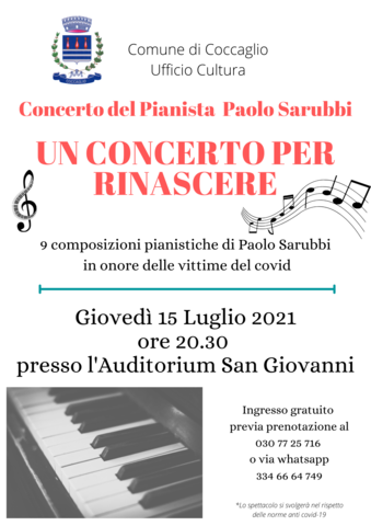 Concerto del pianista Paolo Sarubbi: "Un concerto per rinascere"