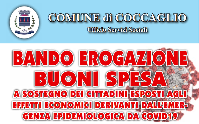 EMERGENZA COVID: BANDO EROGAZIONE BUONI SPESA A SOSTEGNO DEI CITTADINI IN CONDIZIONI DI DISAGIO